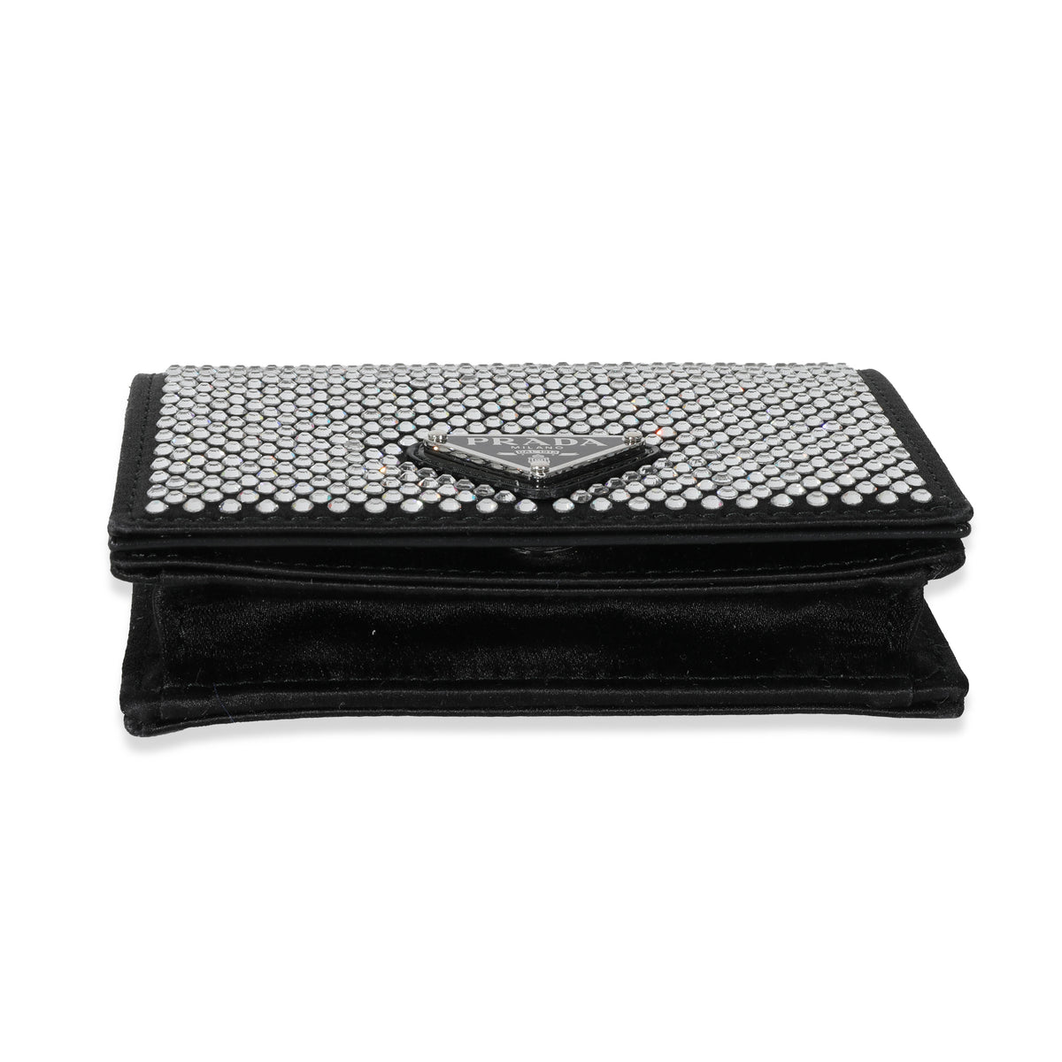 PRADA Flap Card Holder with Chain Satin with Crystals