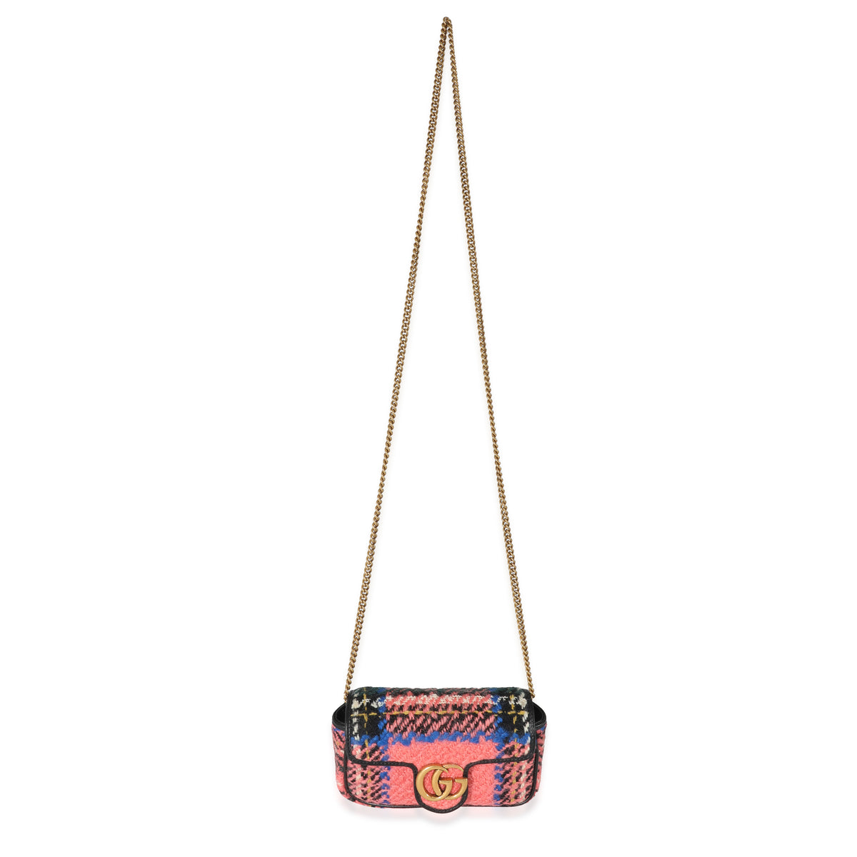 Gucci Pink Multicolored Tweed GG Marmont Super Mini Bag