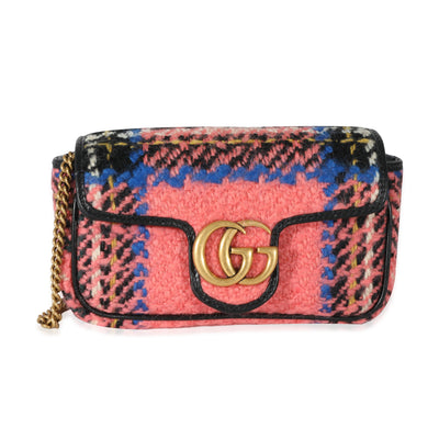 Gucci Pink Multicolored Tweed GG Marmont Super Mini Bag