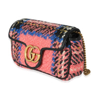 Gucci Pink Multicolored Tweed GG Marmont Super Mini Bag