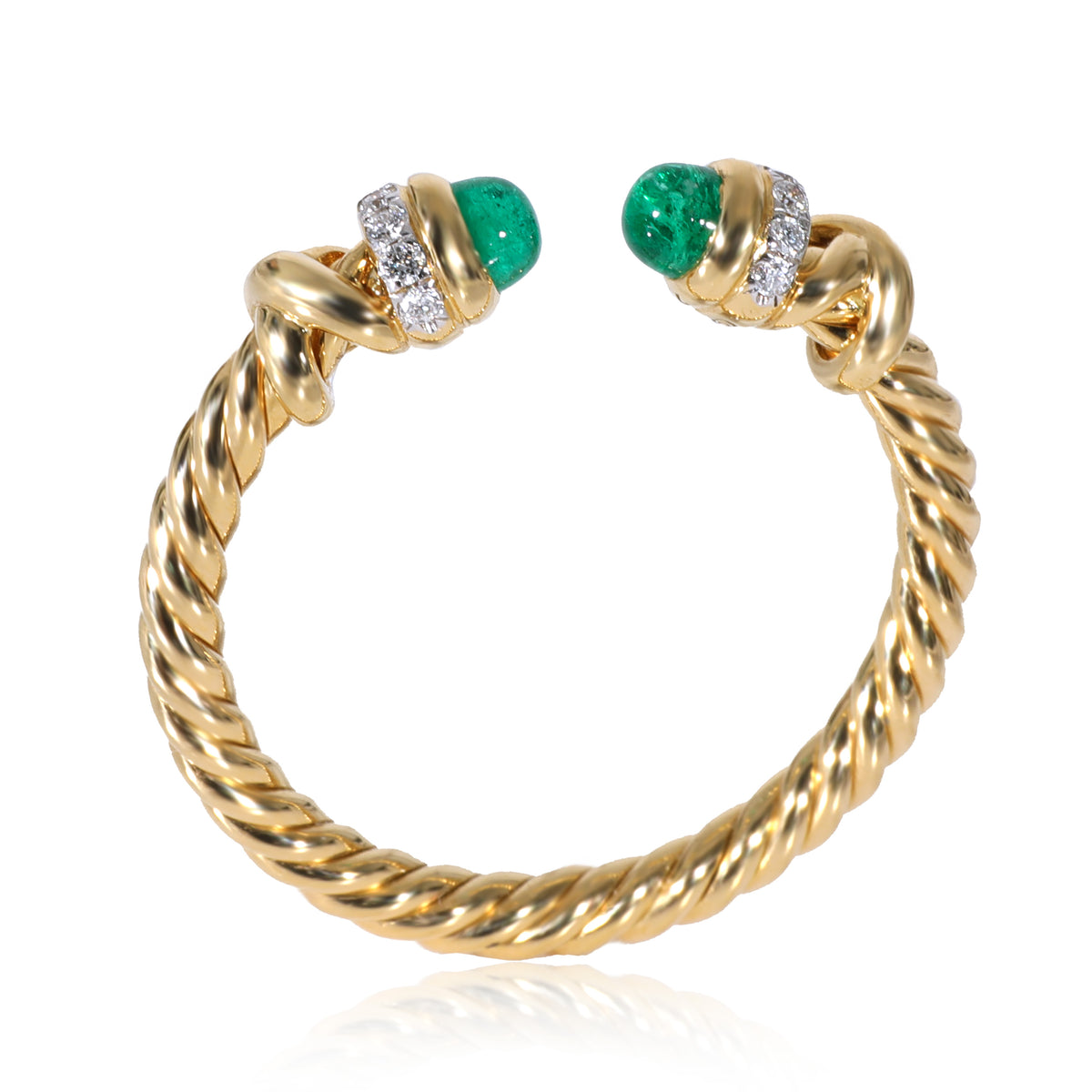 David Yurman Petite Helena Emerald Diamond Ring in 18k Yellow Gold 0.06 CTW