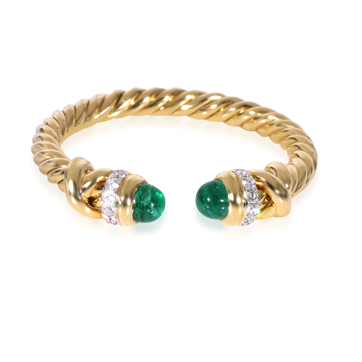 David Yurman Petite Helena Emerald Diamond Ring in 18k Yellow Gold 0.06 CTW