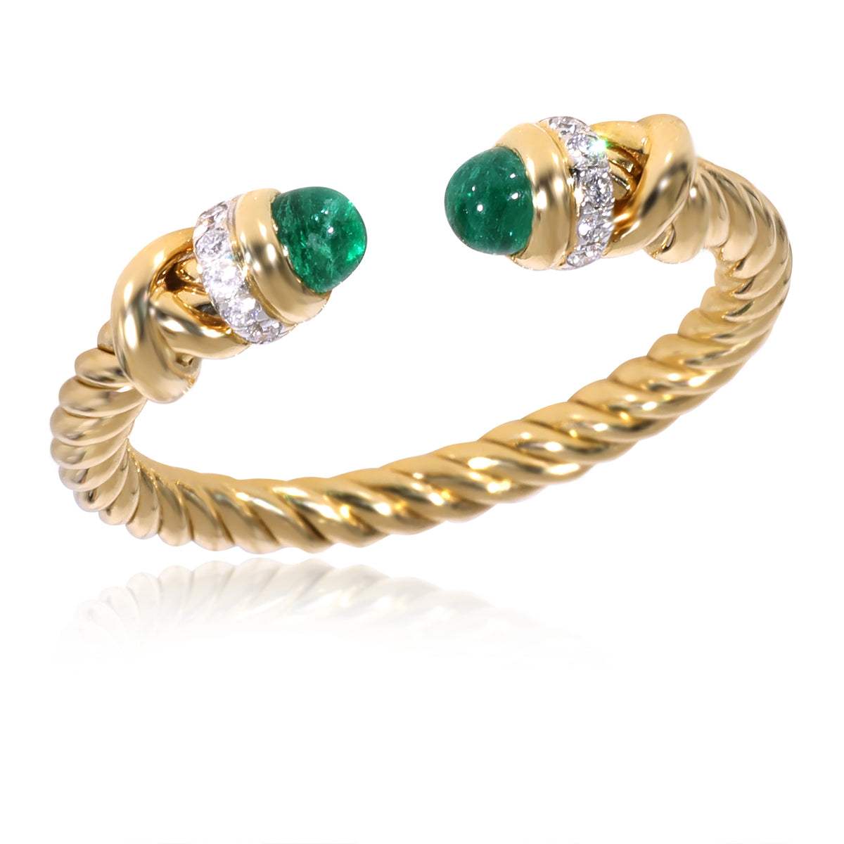 David Yurman Petite Helena Emerald Diamond Ring in 18k Yellow Gold 0.06 CTW