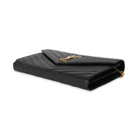 Saint Laurent Black Cassandre Matelasse Envelope Chain Wallet