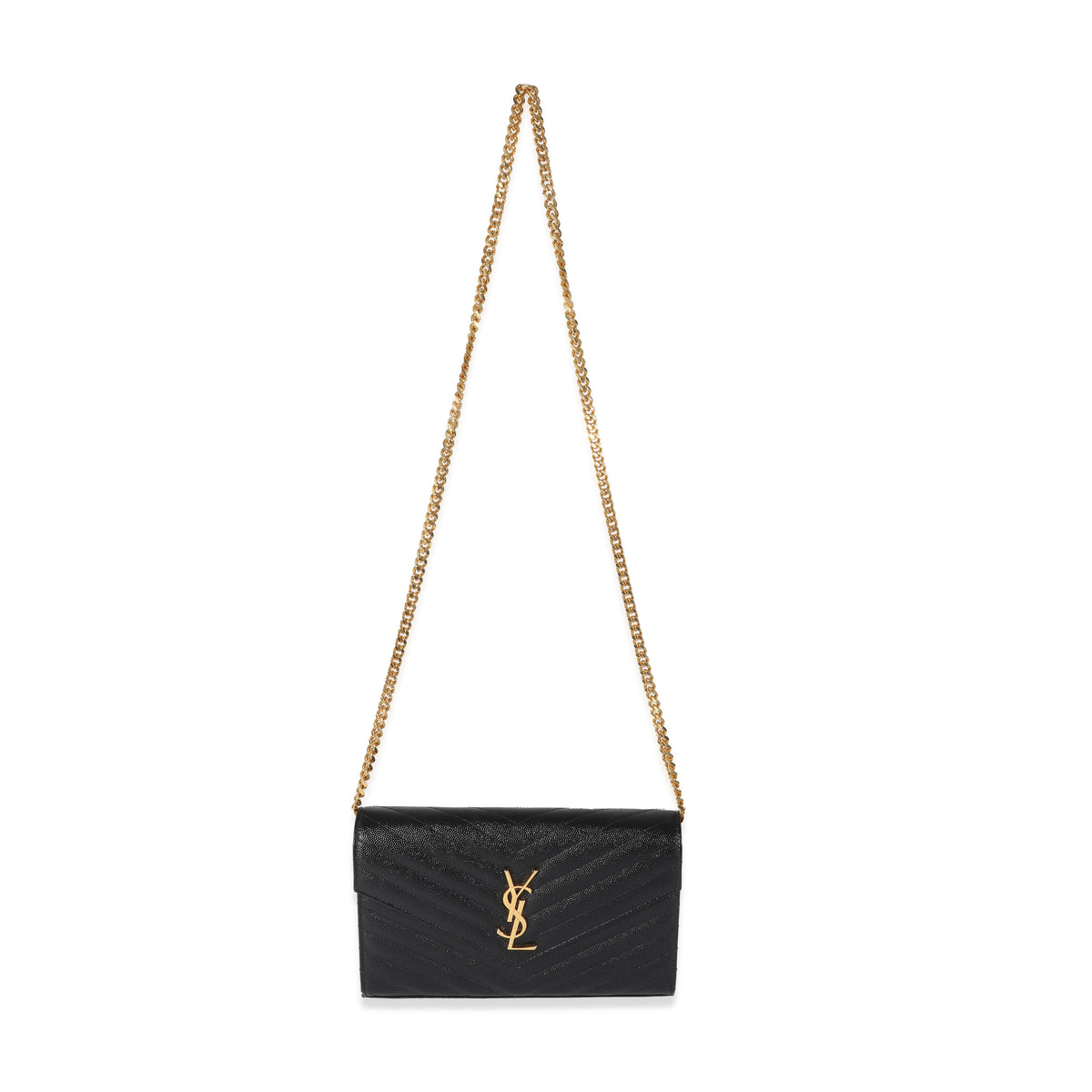 Saint Laurent Black Cassandre Matelasse Envelope Chain Wallet