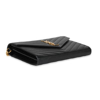 Saint Laurent Black Cassandre Matelasse Envelope Chain Wallet