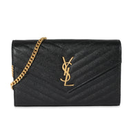 Saint Laurent Black Cassandre Matelasse Envelope Chain Wallet