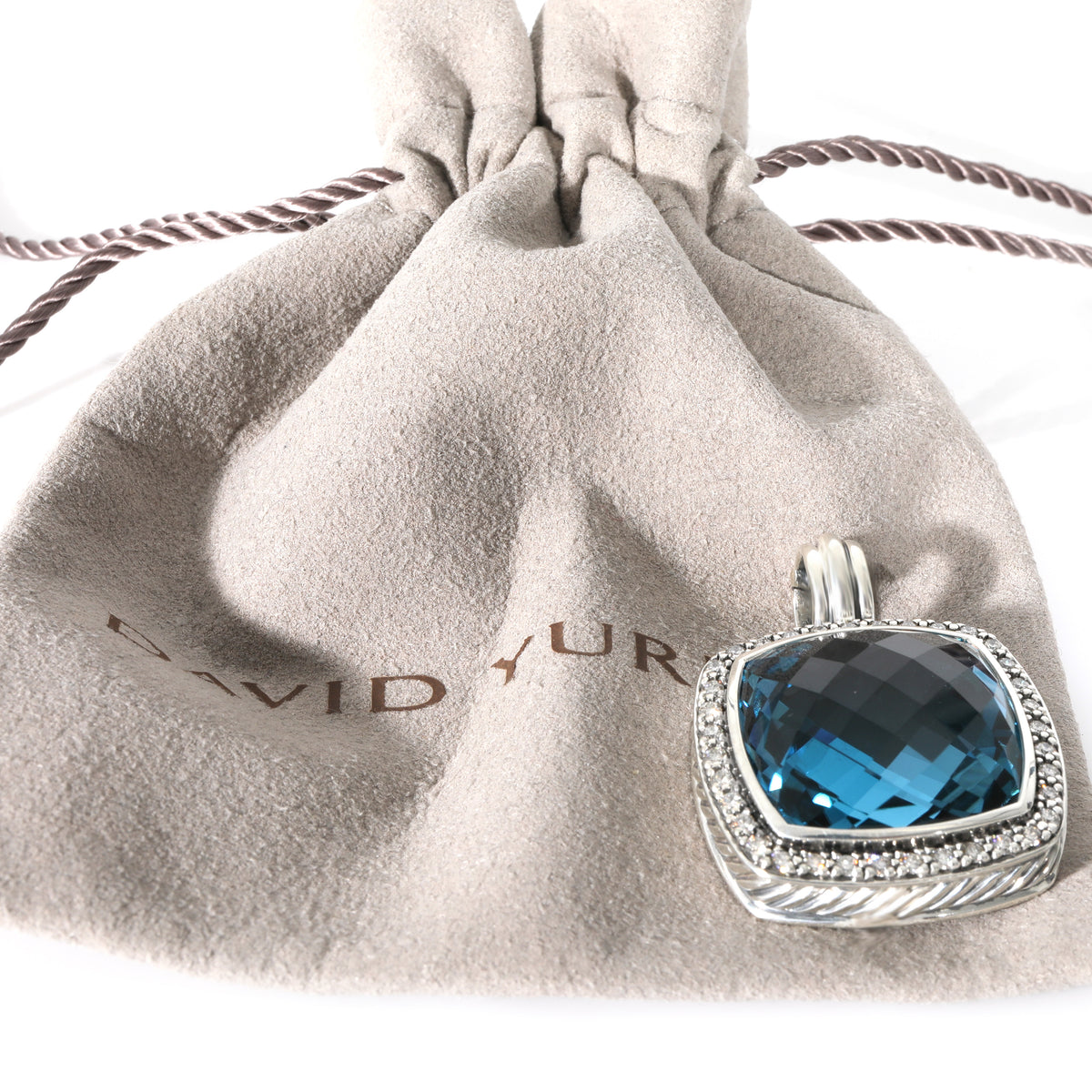 David Yurman Albion Blue Topaz Diamond Enhancer Pendant in Sterling Silver 0.46