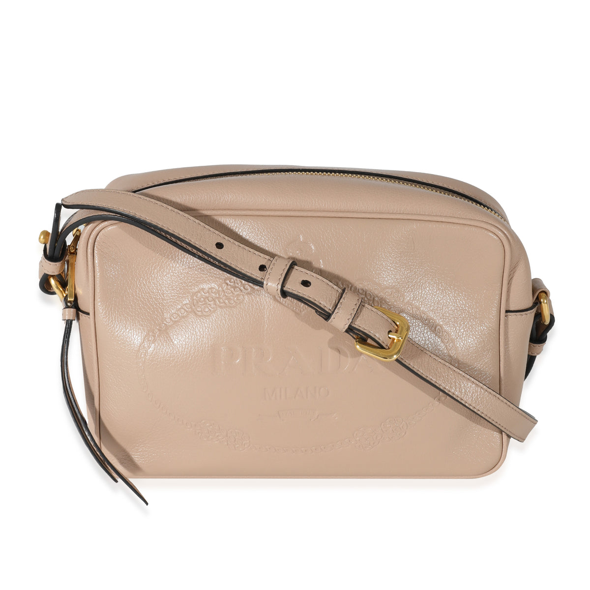 Prada Beige Smooth Leather Logo Embossed Crossbody