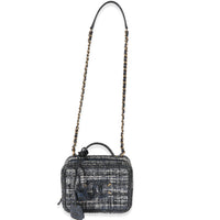 Chanel Navy Tweed Python Filigree Vanity Case