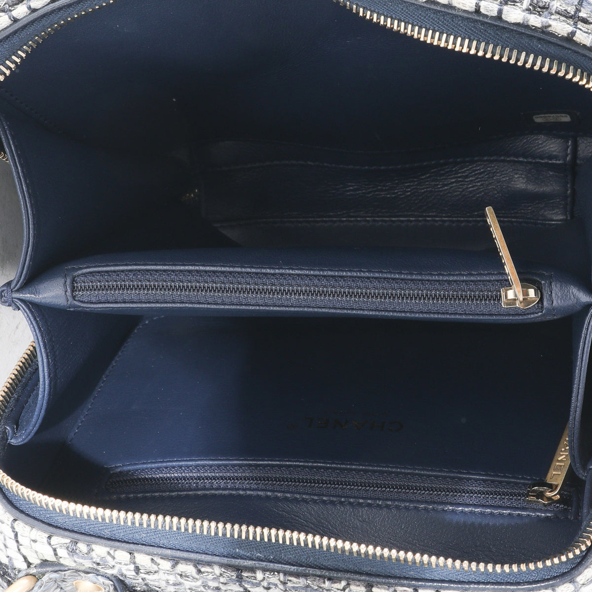 Chanel Navy Tweed Python Filigree Vanity Case