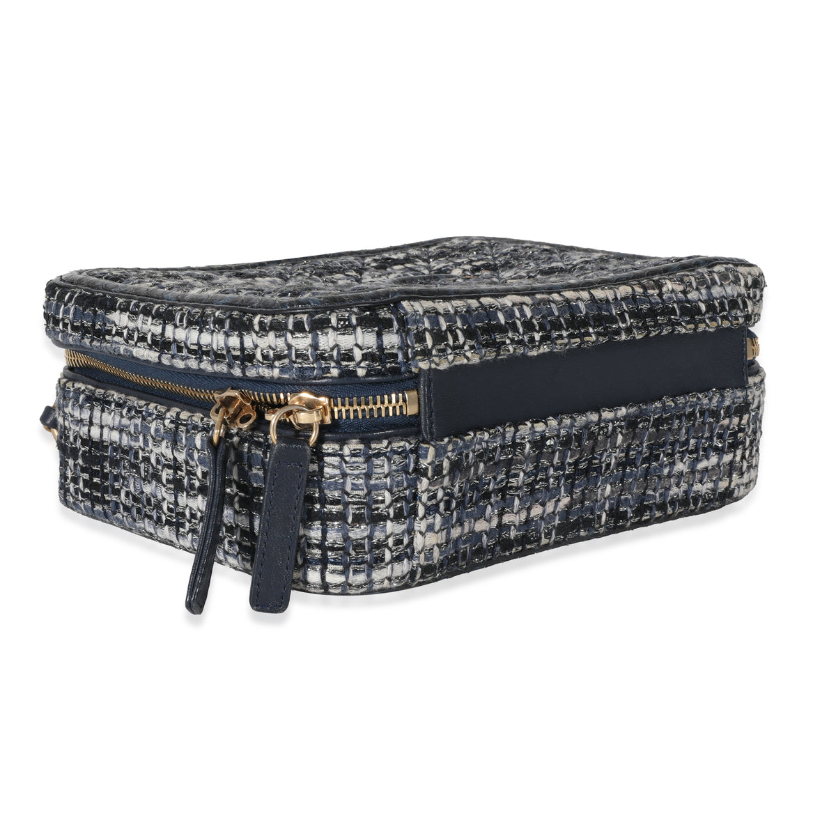 Chanel Navy Tweed Python Filigree Vanity Case