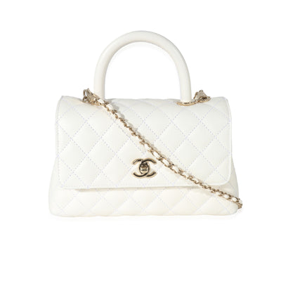 Chanel White Caviar Mini Coco Top Handle