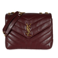 Saint Laurent Burgundy Calfskin Quilted Monogram Small Loulou Bag