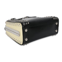 Prada Black White Saffiano Patent Pyramid Studded Frame Satchel