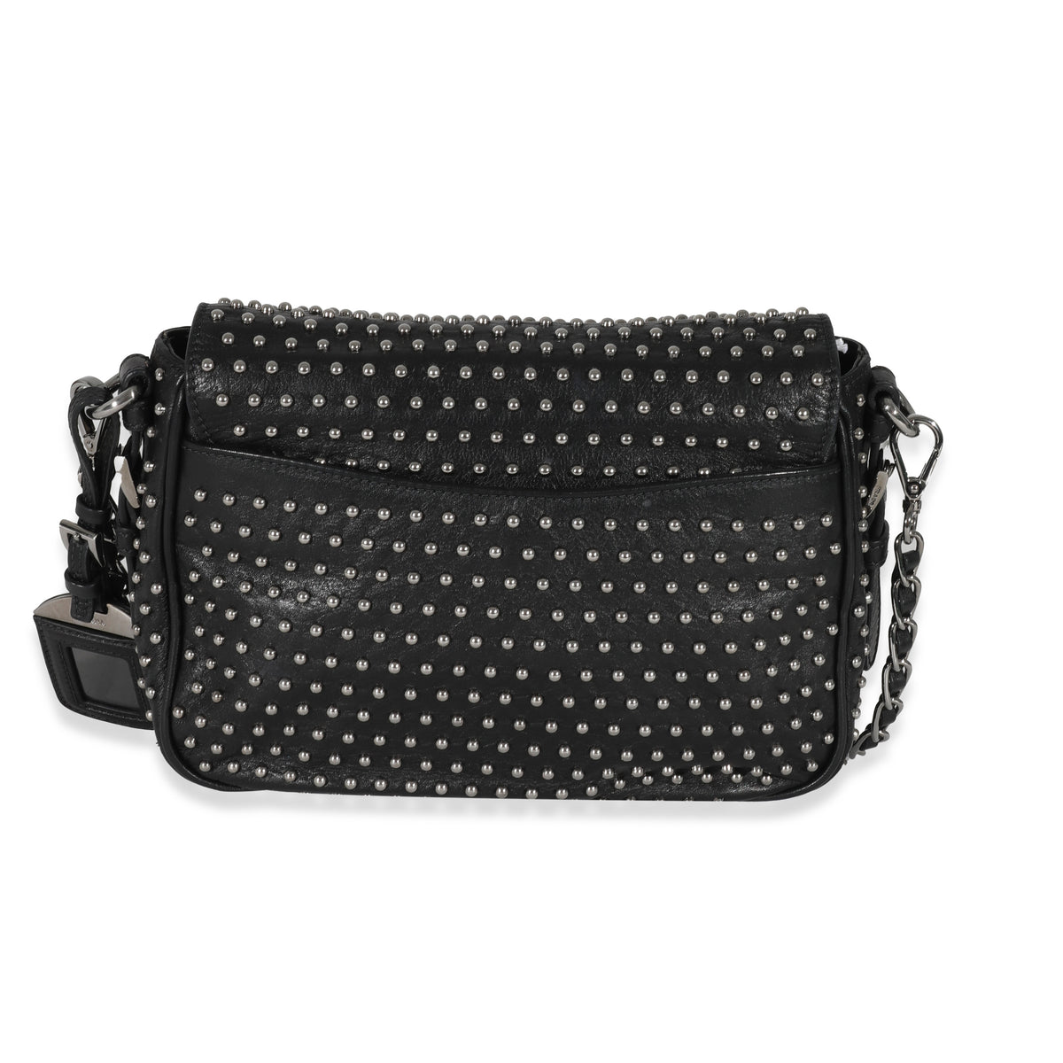 Prada Black Soft Calfskin Studded Flap Bag