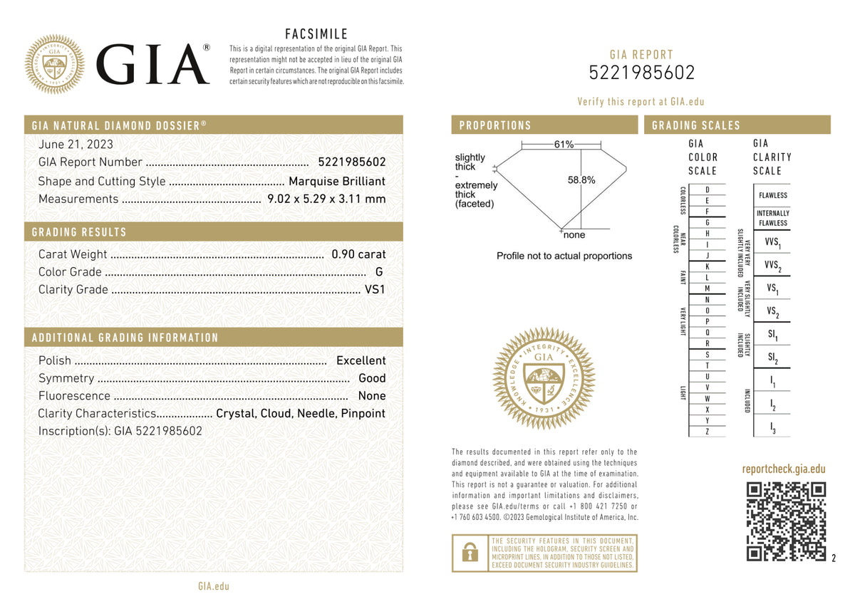 GIA Certified 0.90 Ct Marquise cut G VS1 Loose Diamond