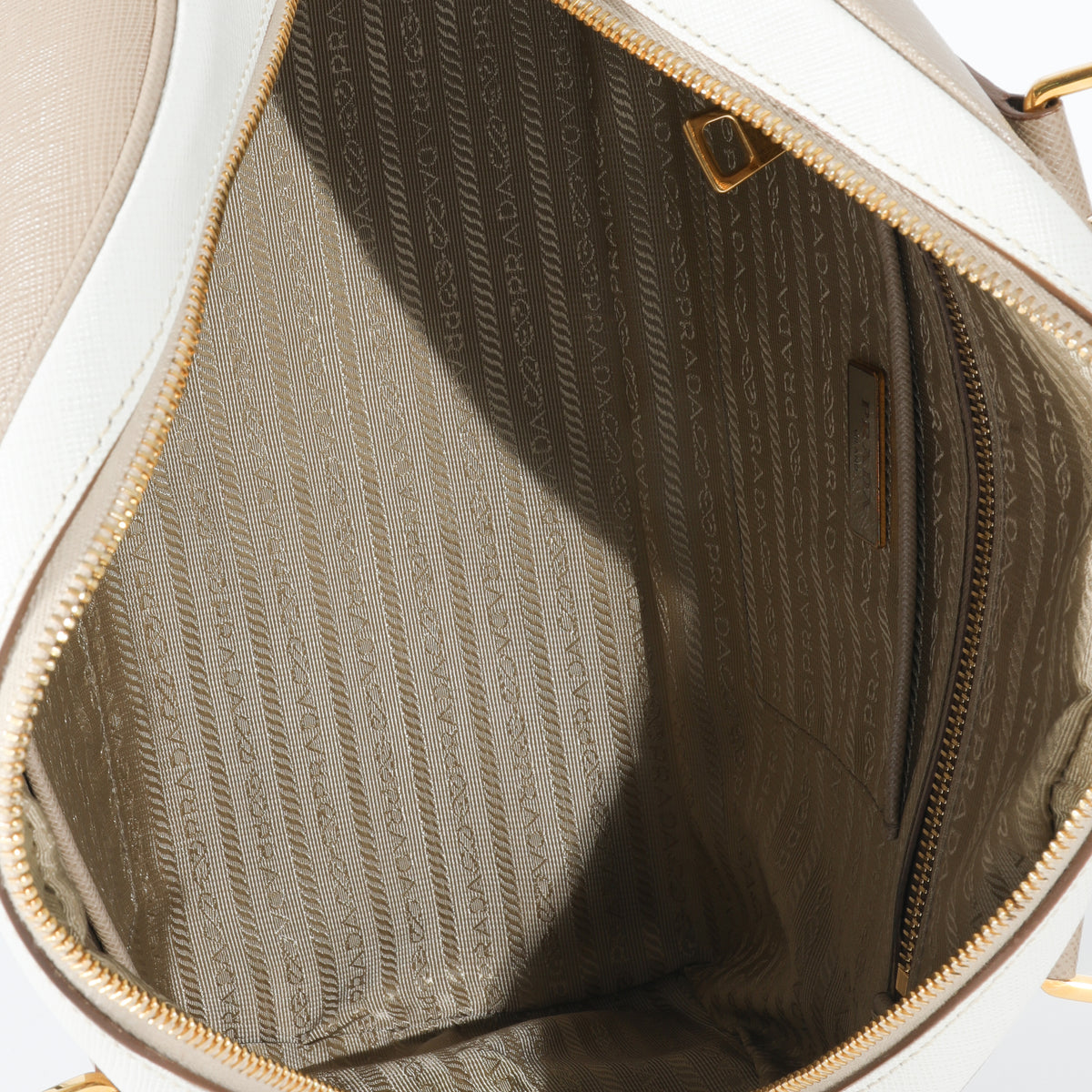 Prada Beige White Bicolor Saffiano Lux Bowler Bag, myGemma