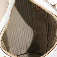 Prada Beige White Bicolor Saffiano Lux Bowler Bag