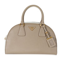 Prada Beige White Bicolor Saffiano Lux Bowler Bag