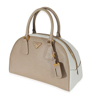 Prada Beige White Bicolor Saffiano Lux Bowler Bag