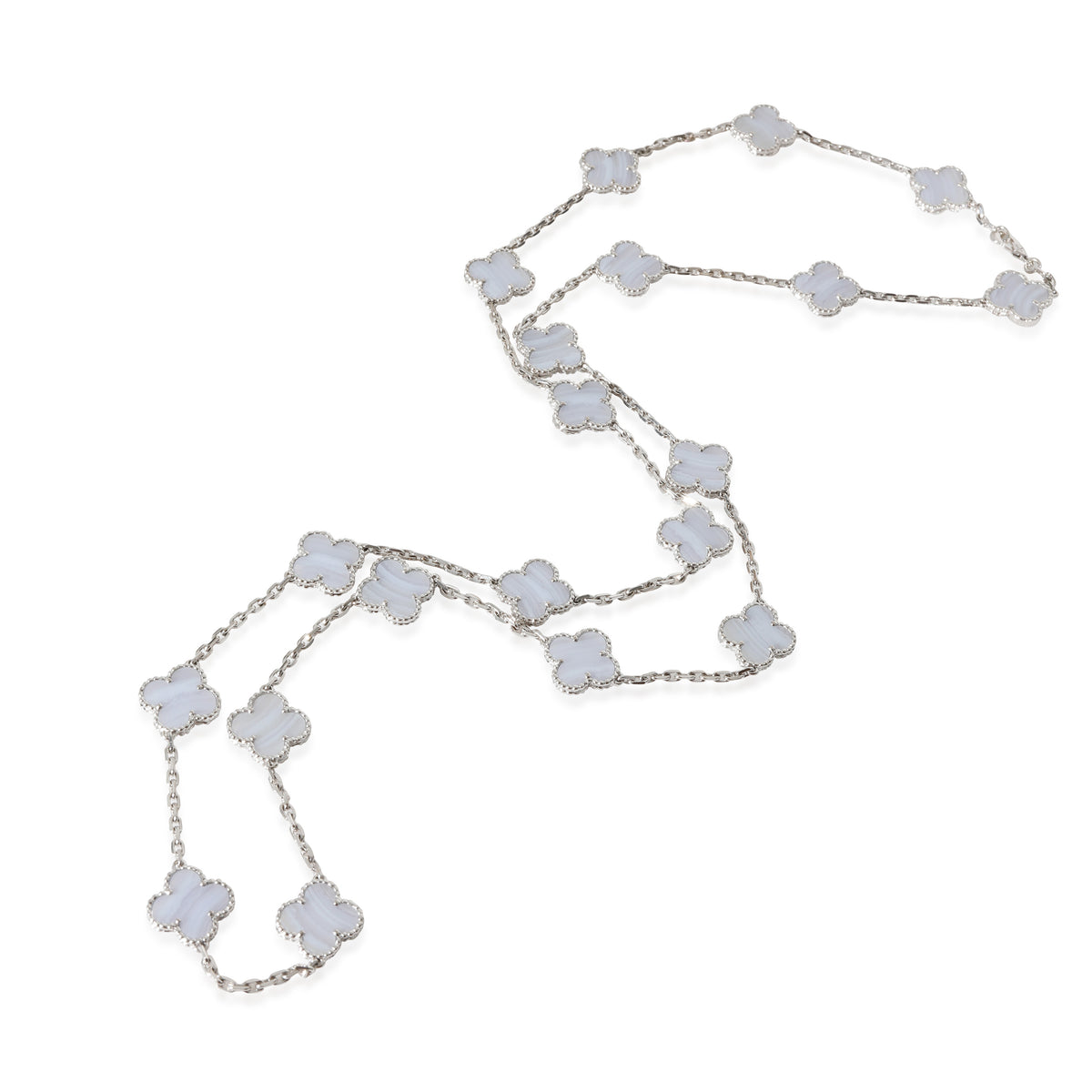 Van Cleef & Arpels Alhambra Chalcedony 20 Motif Necklace in 18k White Gold