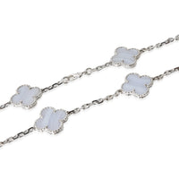 Van Cleef & Arpels Alhambra Chalcedony 20 Motif Necklace in 18k White Gold