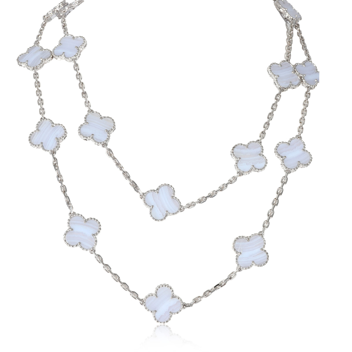 Van Cleef Arpels Alhambra Chalcedony 20 Motif Necklace in 18k White Gold