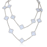 Van Cleef & Arpels Alhambra Chalcedony 20 Motif Necklace in 18k White Gold