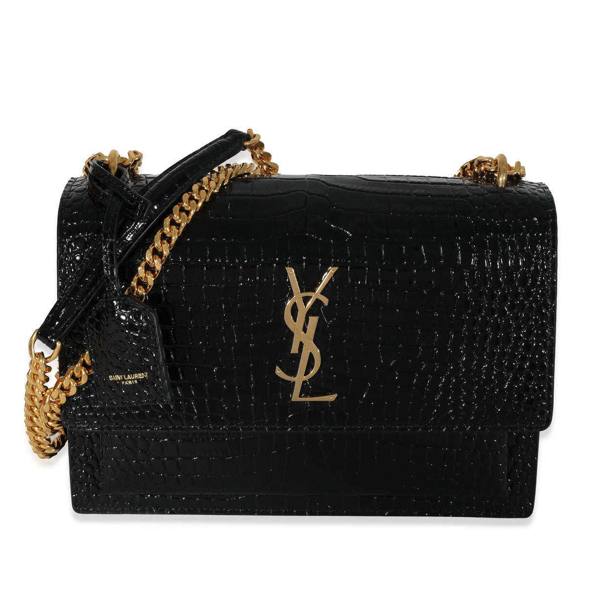 Saint Laurent Black Embossed Leather Medium Sunset Bag