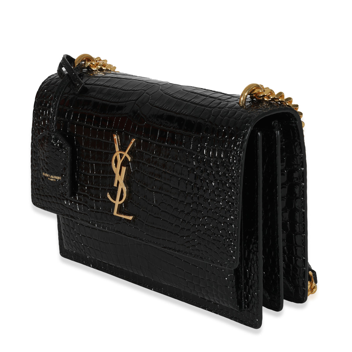 Saint Laurent Black Embossed Leather Medium Sunset Bag