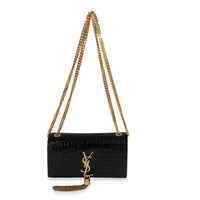 Saint Laurent Black Embossed Leather Small Kate Tassel Chain Bag