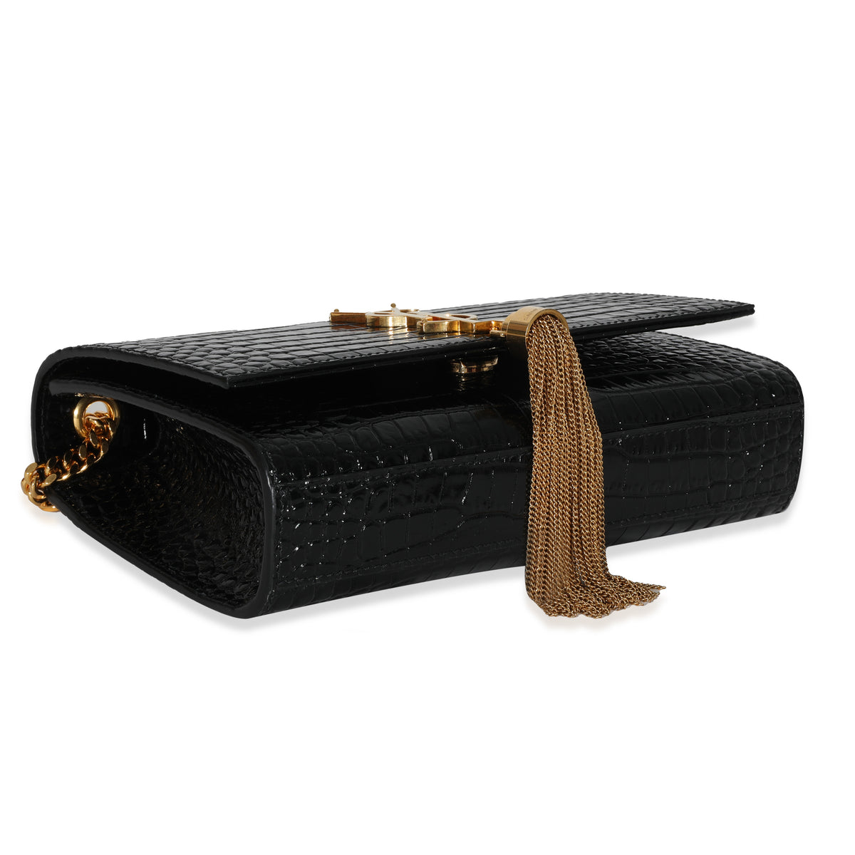 Saint Laurent Black Embossed Leather Small Kate Tassel Chain Bag