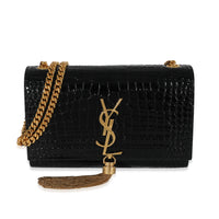 Saint Laurent Black Embossed Leather Small Kate Tassel Chain Bag