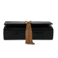 Saint Laurent Black Embossed Leather Small Kate Tassel Chain Bag