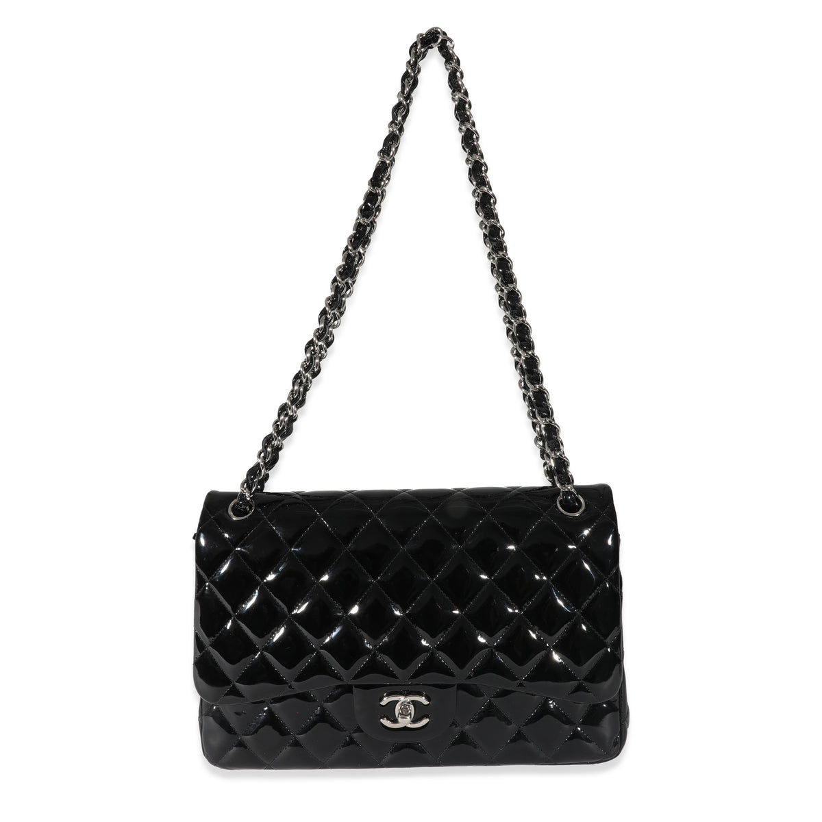 Chanel Black Patent Classic Jumbo Double Flap Bag