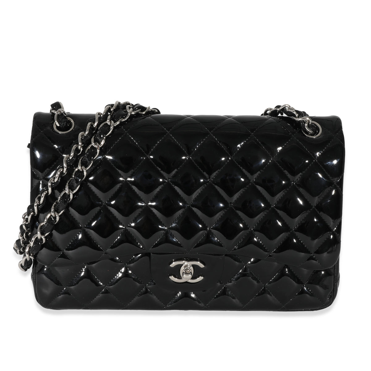 Chanel Black Patent Classic Jumbo Double Flap Bag