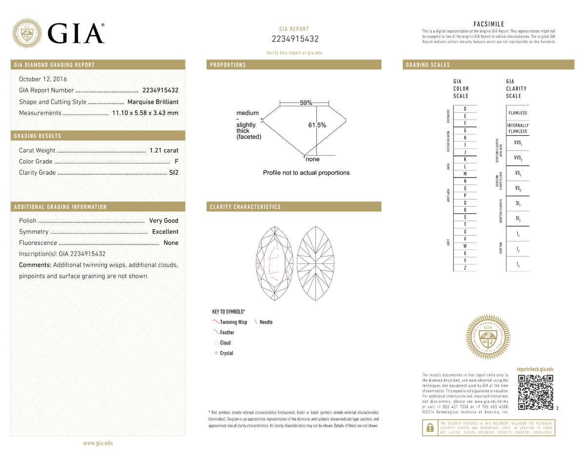 GIA Certified 1.21 Ct Marquise cut F SI2 Loose Diamond