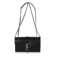 Saint Laurent Black Grain De Poudre In Mix Matelassé Small Envelope Bag