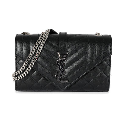 Saint Laurent Black Grain De Poudre In Mix Matelassé Small Envelope Bag