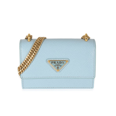 Prada Blue Saffiano Card Holder With Chain