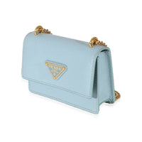 Prada Blue Saffiano Card Holder With Chain