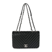 Chanel Black Calfskin Chevron Small Stud Wars Flap Bag