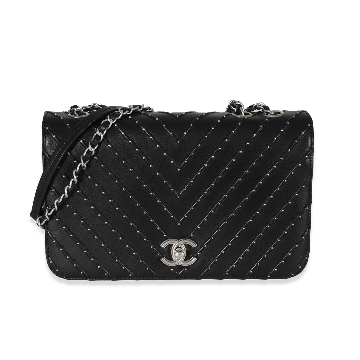 Chanel Black Calfskin Chevron Small Stud Wars Flap Bag