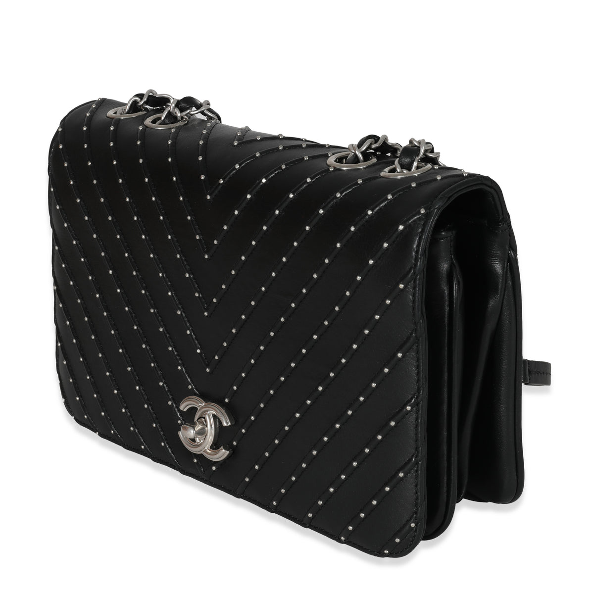 Chanel Black Calfskin Chevron Small Stud Wars Flap Bag, myGemma, DE