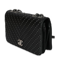 Chanel Black Calfskin Chevron Small Stud Wars Flap Bag