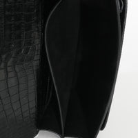 Saint Laurent Black Croc Embossed Medium Sunset Bag