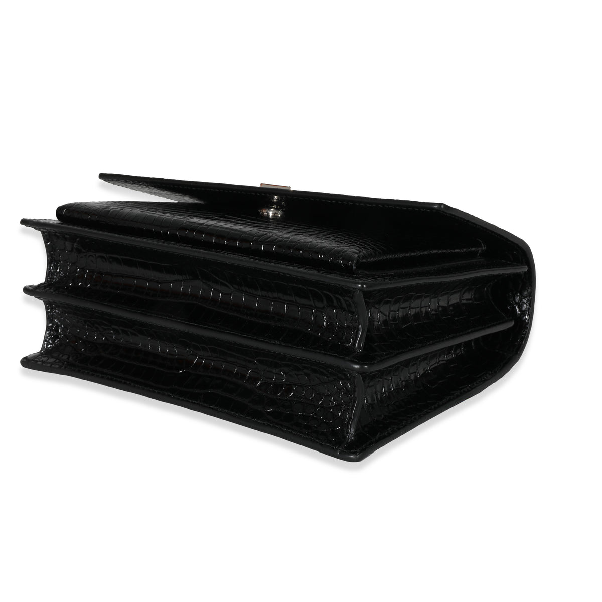 Saint Laurent Black Croc Embossed Medium Sunset Bag