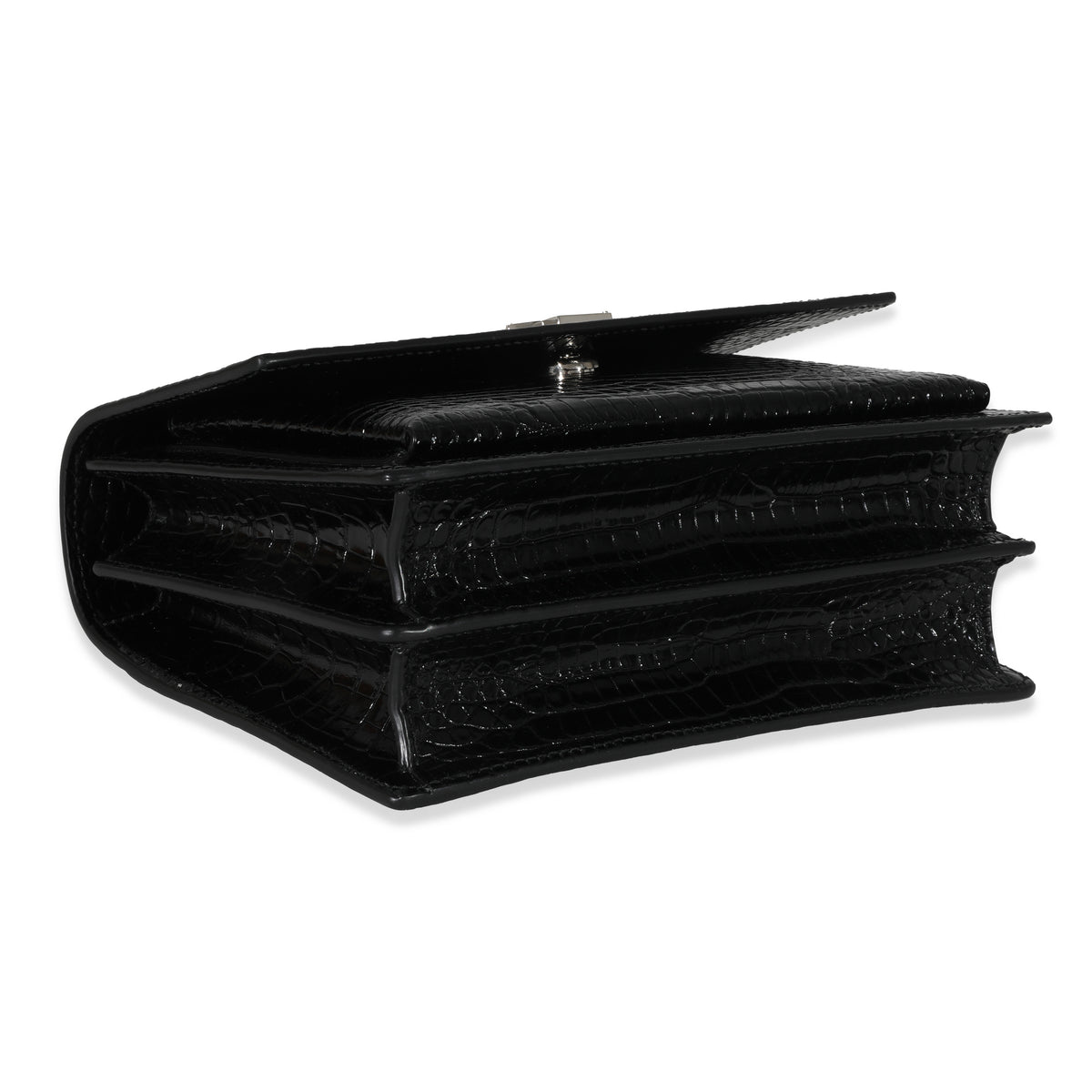 Saint Laurent Black Croc Embossed Medium Sunset Bag