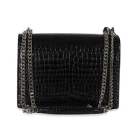 Saint Laurent Black Croc Embossed Medium Sunset Bag